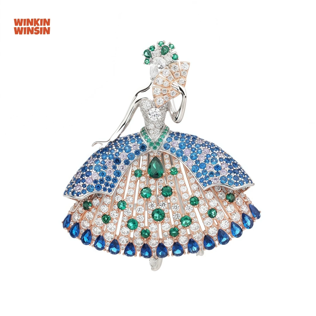 

WINKIN WINSIN Brand MST S925 925 Sterling Silver Dancing Girl Brooch Lab Grown Gemstones High Carbon Diamond Brooch Jewelry
