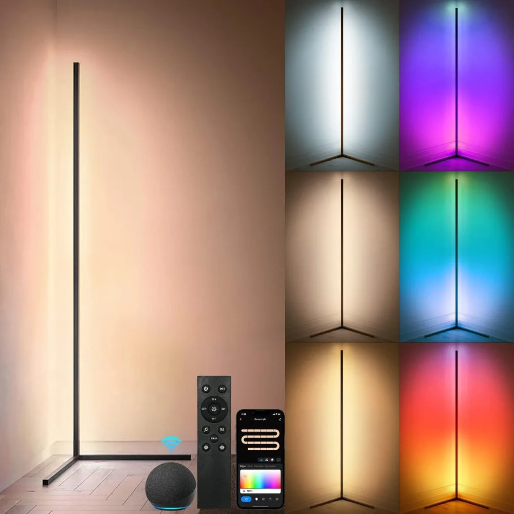 

RGBWW Corner Lamp, Color Changing Floor Lamps for Living Room, Compatible with Alexa, Google Home, WiFi APP Remote Control, 2700