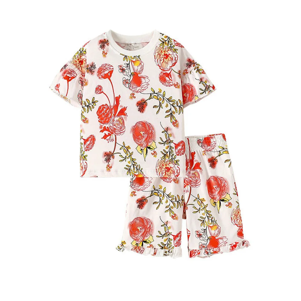 

2-7T Short Sleeve Tops + Shorts 2 Pcs Suits Flowers New Arrival Kids Outfits For Summer Girls Clothing Sets Baby Fashion Suits