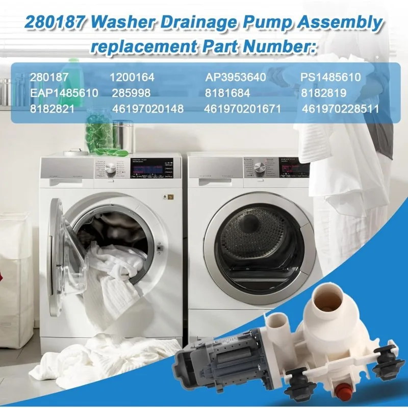 M02K-Front-Load Washer Drain Pump Filter Assembly Replacement Part- 280187/8181684 For Whirlpool Duet, Maytag Epic
