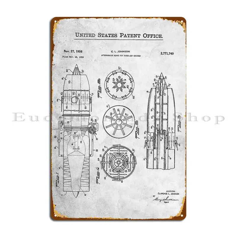 Afterburning Means For Turbo Jet Engines Patent Uss2771740 Grunge Metal Sign Printing Classic Club Club Bar Tin Sign Poster