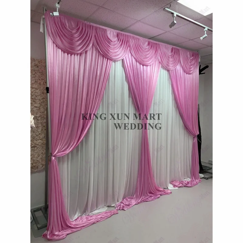 

3x3m White Silk Wedding Backdrop Curtain With Top Swag Drape Stage Background Photo Booth Event Party Decoration