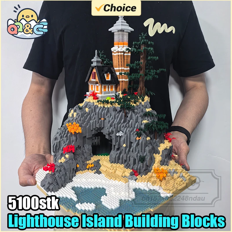 

5100stk Lighthouse Island Building Blocks Lighthouse Model Bricks with Light Kids Toys Christmas Gifts Assembly Architecture Set
