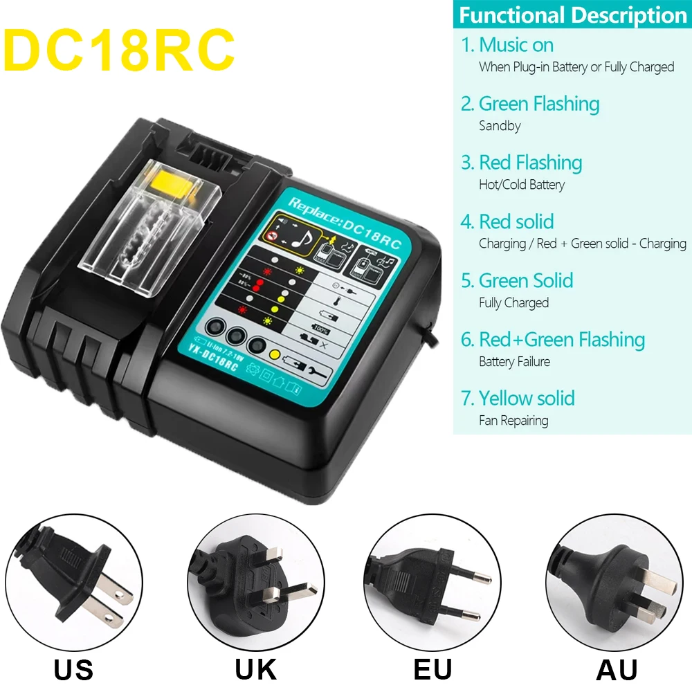 

DC18RC для дрели Makita 18 В зарядное устройство 3A литий-ионное зарядное устройство для Makita 14,4 В 18 В LXT BL1815 BL1860 BL1430 BL1450