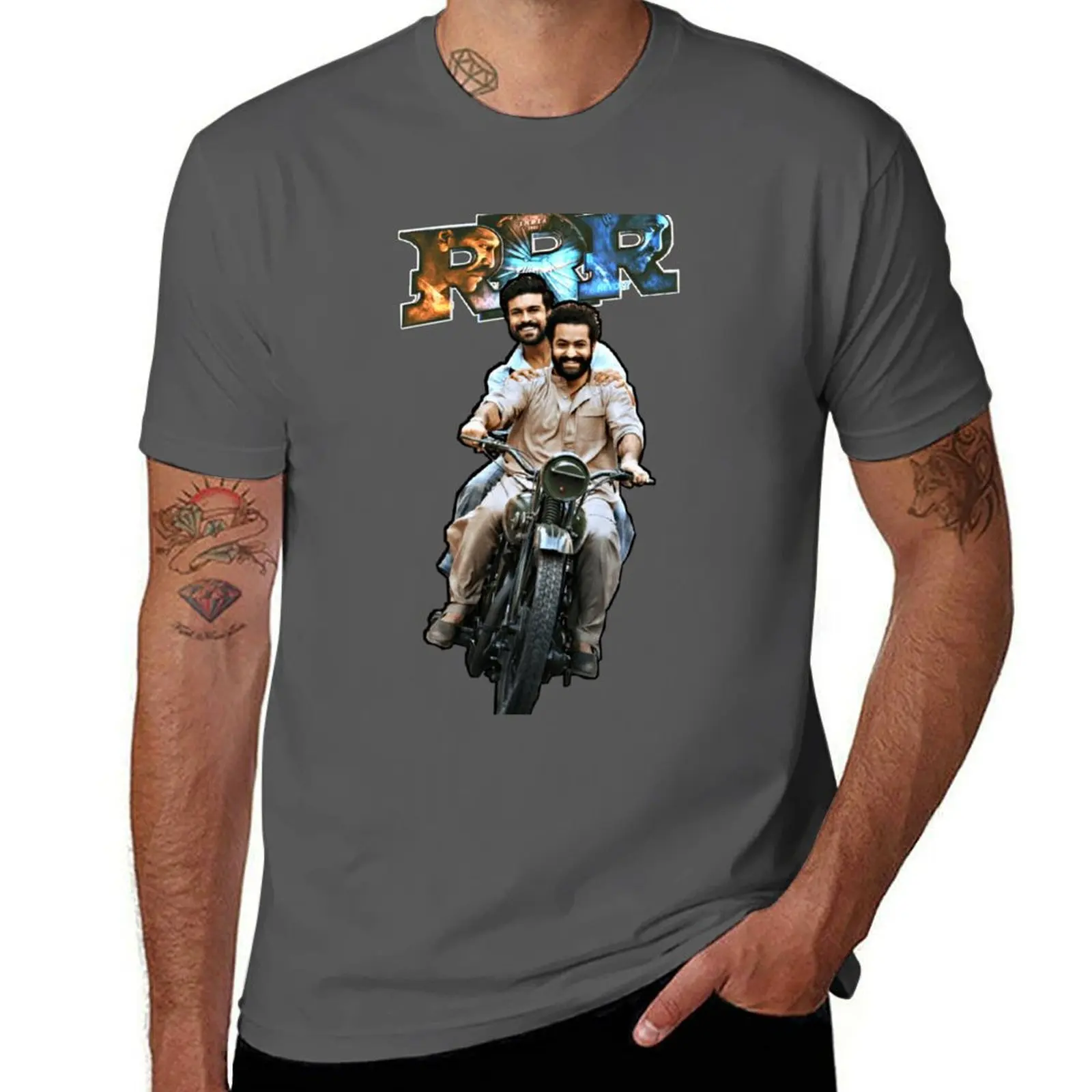 تي شيرت RRR Ram Charan وNTR الصداقة تي شيرت مطبوع للرجال تي شيرت قطن 100% تي شيرت #1