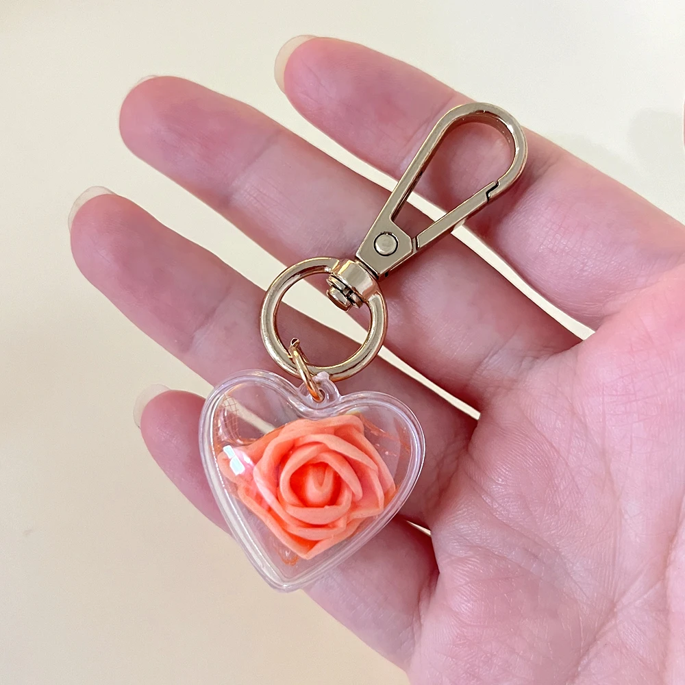 Sweet Rose Keychain Purse Handbag Decor Love Heart Pendant Eternal Flower Keyrings For Women Valentine Day Gifts view 4