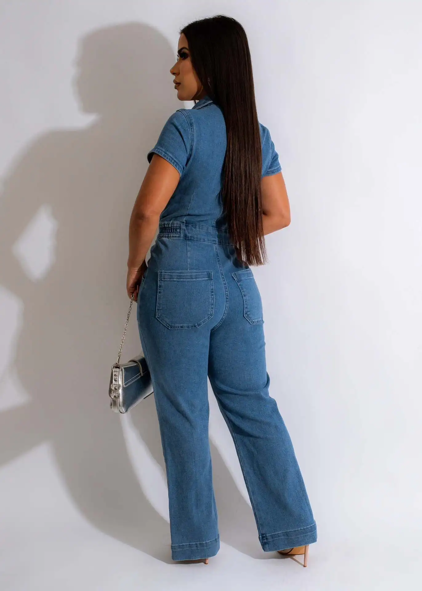 Tuta di jeans sexy Faionable Or Sve Pantaloni a gamba larga Abito da cowboy intero da donna in tessuto di cotone Pantaloni lunghi a vita media