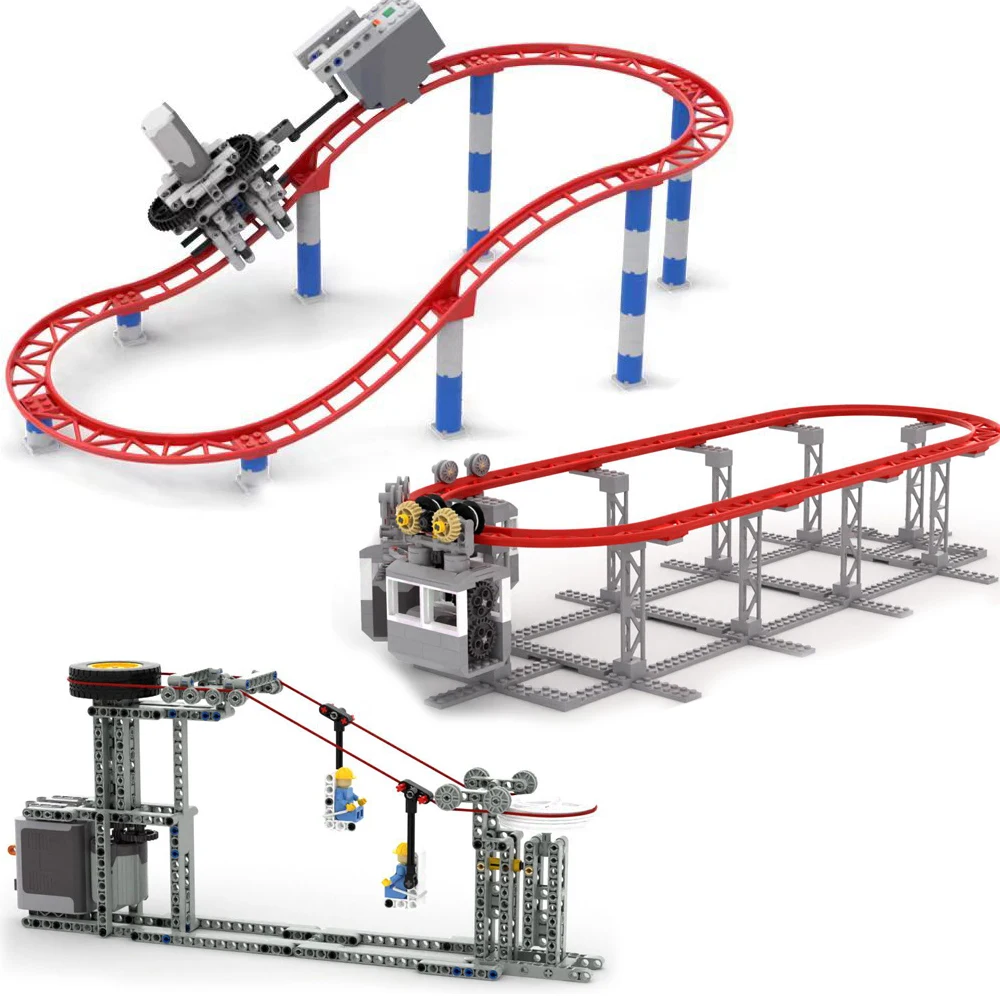 

Technical Electric Loop Roller Coaster building block Bricks MOC Cable Car Assembly Model puzzle toys for Children And Adults