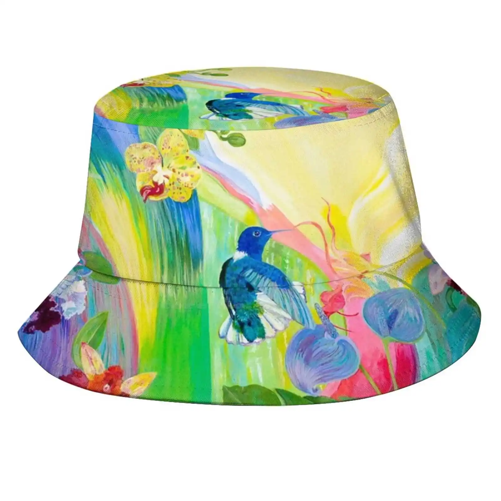 Hummingbird Harmony Sun Cap Fisherman Hat Bucket Hats Hummingbirds Orchids Tropical Johanne Narayn Trinidad Flamingo Arts