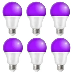 UV Glow in Dark LED Light Bulb, Pôsteres de néon, lâmpada preta, pintura corporal, festa do clube, 385-400nm, 9W, 2pcs