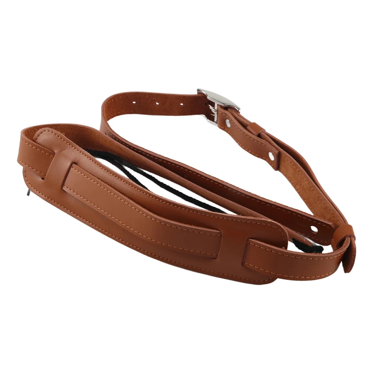 Durable Leather and Metal Buckle Electric Guitar Strap Belt Shoulder Pad Adjustable Vintage Guitar Straps-Brown Color