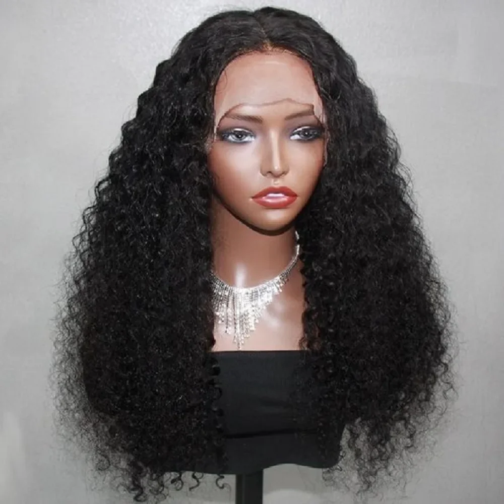 

Natural Black Kinky Curly Soft 26Inch 180 Density Lace Front Wig For Women BabyHair Heat Resistant Glueless Preplucked Daily