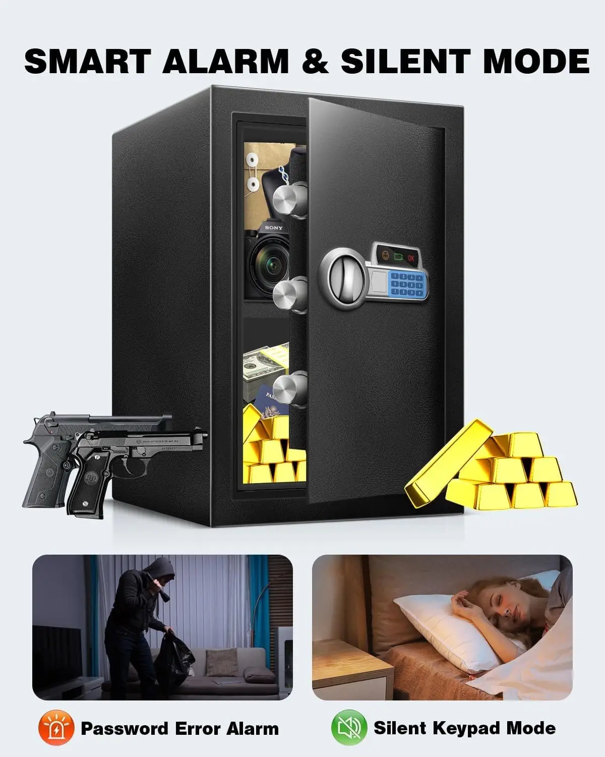 Safe Box 2.2 Cu Ft, Steel Security with Digital Electronic Keypad, Safety Lock Box, Sensor Light, Removable Shelf, Home Safe for