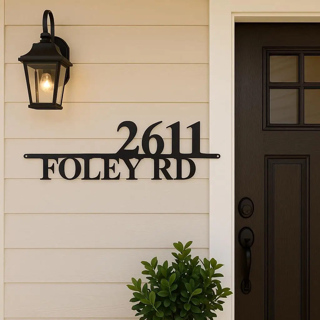 House Number Metal Sign, Modern Address Plaque, Minimalist Street Numbers in Laser-Cut Steel, Outdoor Powder-Coated Finish