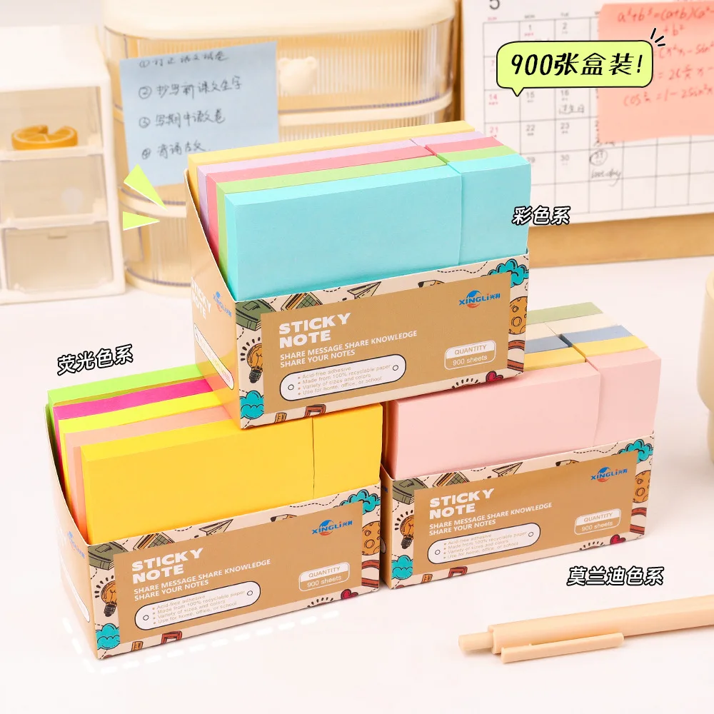 900PCS Box Sticky Notes, Morandi Fluorescent Plain Memo Pads, Self-Stick Reminder Notes for School & Office Supplies