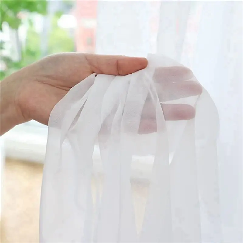Carefree- 8 Panels White Sheer Curtains 84 Inches Long Rod Pocket Window Treatment Gauze Voile Drapes for Bedroom Living Room