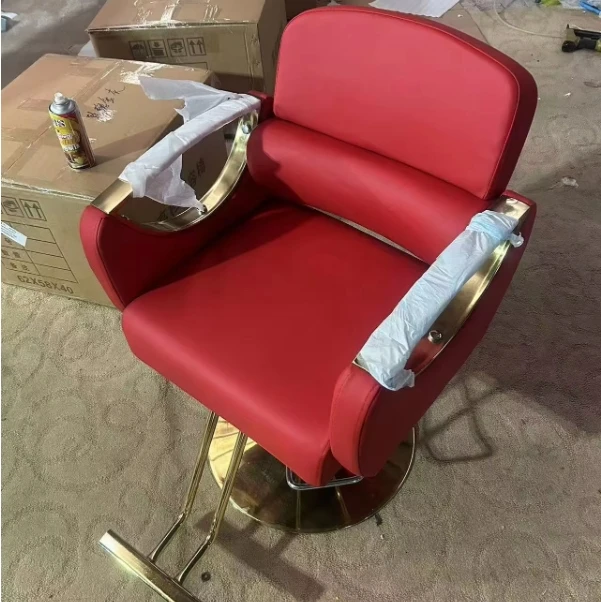 Le fauteuil de meubles de Salon de coiffure haut de gamme peut pivoter et soulever une chaise de barbier pour hommes en métal noir en acier inoxydable