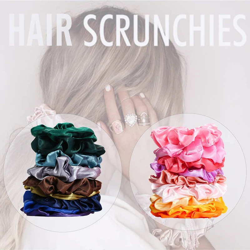 Yanwenx 50PCS/BAG Hot sale fold elastic ties hair band Large intestin hair ring olid color satin hair scrunchies