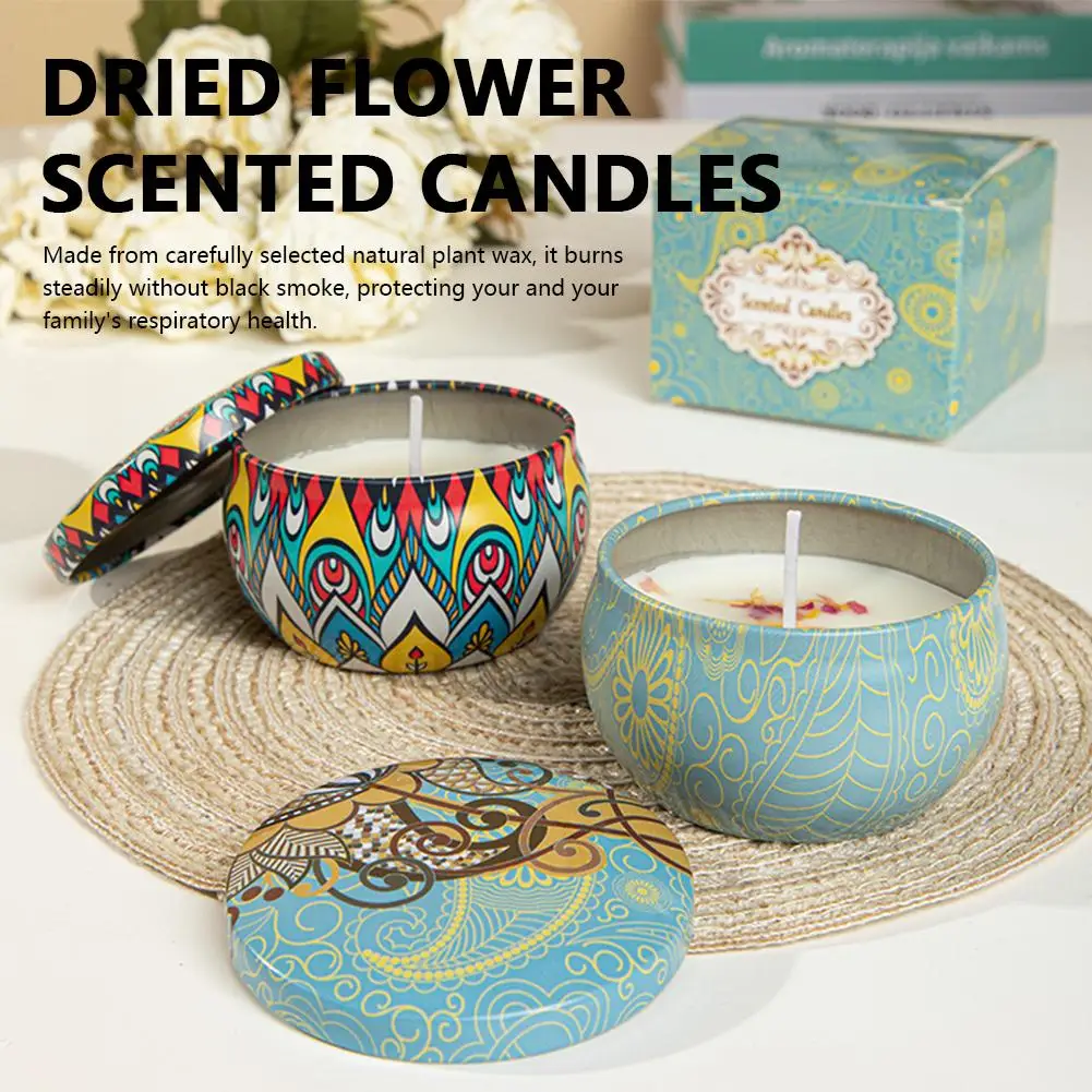 Getrocknete Blumen Sojawachs-Kerze in Dose, Sauber Brennende Duftkerze für Geruchsbeseitigung, Aromatherapie, Geburtstagsgeschenk-Set