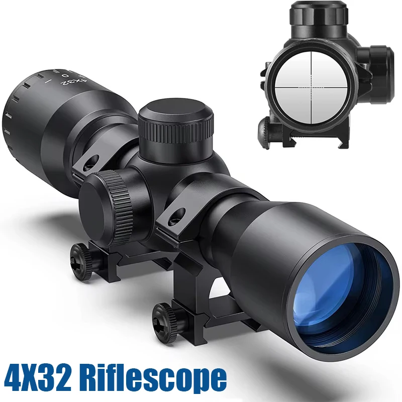 4X32 Compact Rifle Scop Mil-dot Crosshair Reticle Riflescope Hunting Optics Air Gun Sights Collimator for 11/20mm Rail Mount