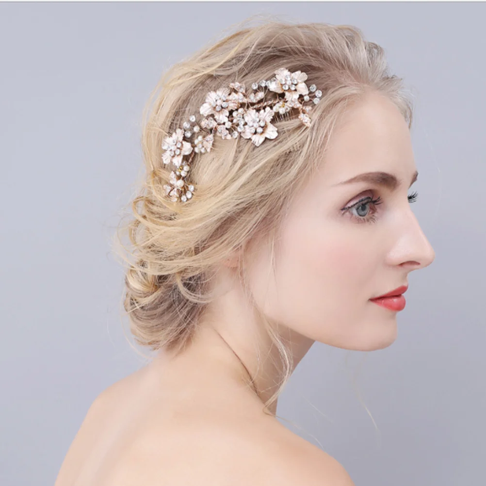 Alloy Comb Wedding Pearl Crystal Bridal Headdress Accessories Golden Gift for Women Hair Comb