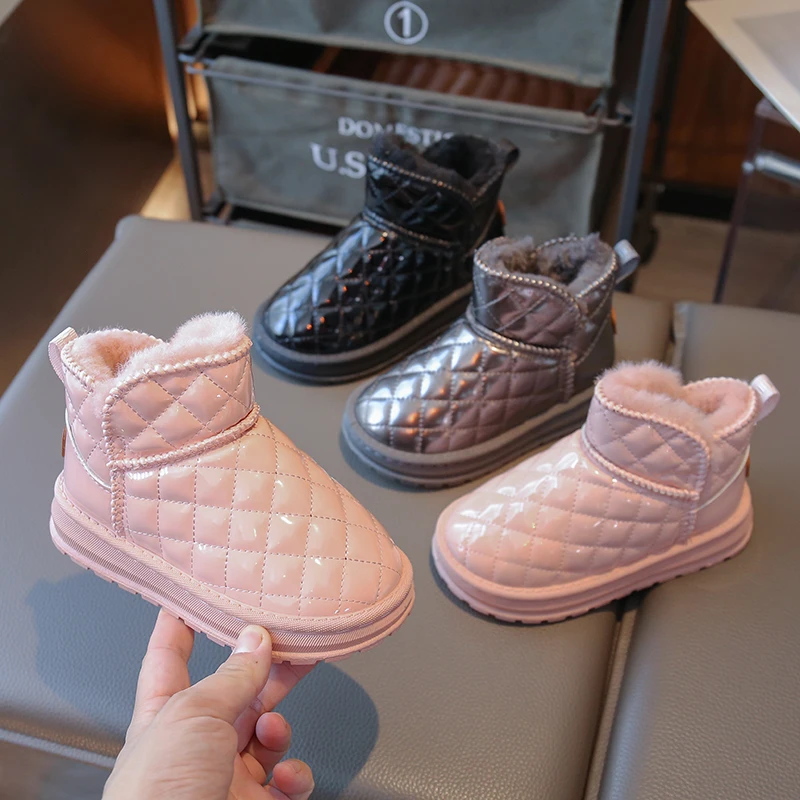 

Зимние плюшевые детские ботинки, мягкие теплые бархатные зимние детские туфли, нескользящие непромокаемые зимние ботинки для мальчиков и девочек, сапоги для малышей