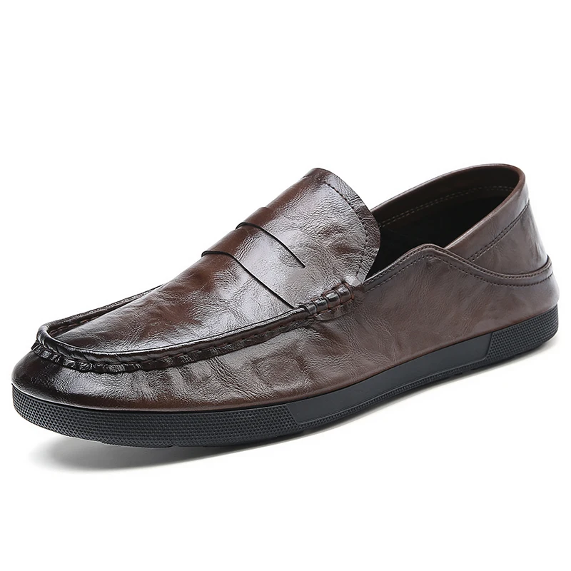 Business Penny Loafers Men Shoes Genuine Leather Driving Shoes Man Moccasins Slip on Flats Italian Casual Shoes for Men