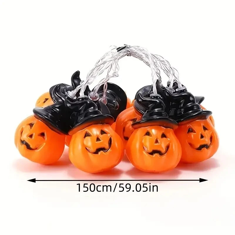 Luci della stringa della lanterna della zucca di Halloween 59.05in 10LED Illuminazione dell'atmosfera Lampada decorativa alimentata a batteria per interni/esterni
