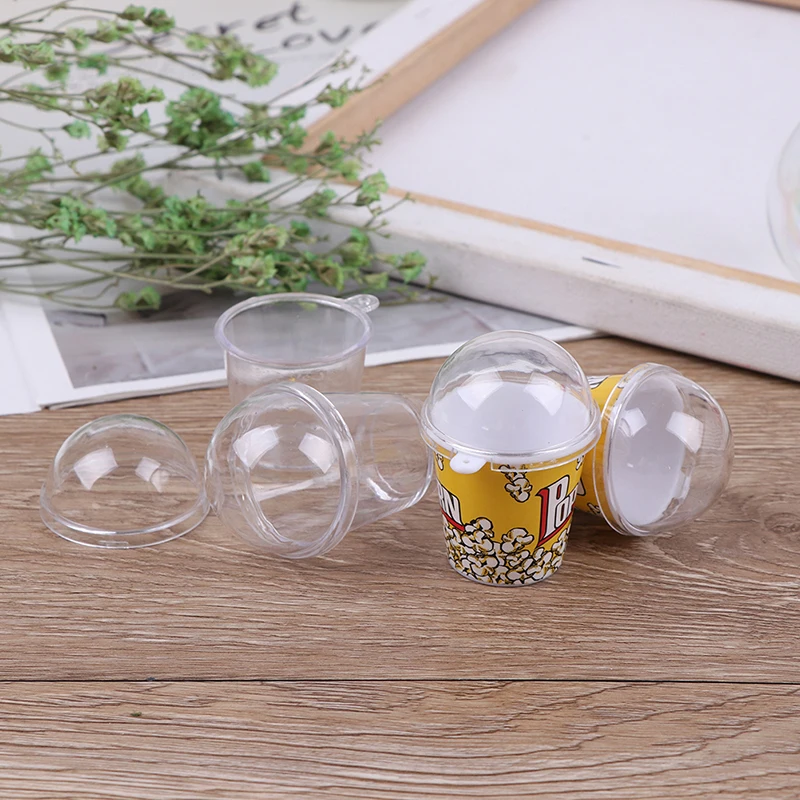 10pcs DIY Boba Charms 플라스틱 컵 돔 뚜껑이있는 소형 컵 인형 음식 공예품을위한 인형 집 도구