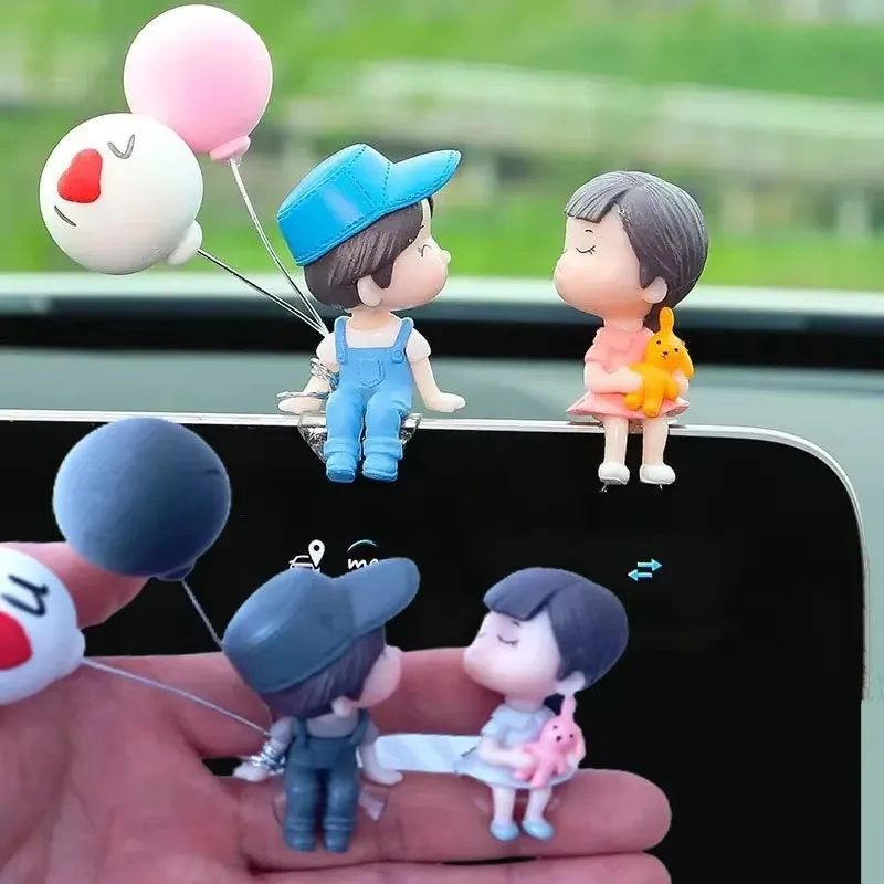 1/2Pcs Cute Cartoon Couples Action Figure Car Decoration Balloon Ornament Auto Interior Dashboard Accessories For Girl Gift