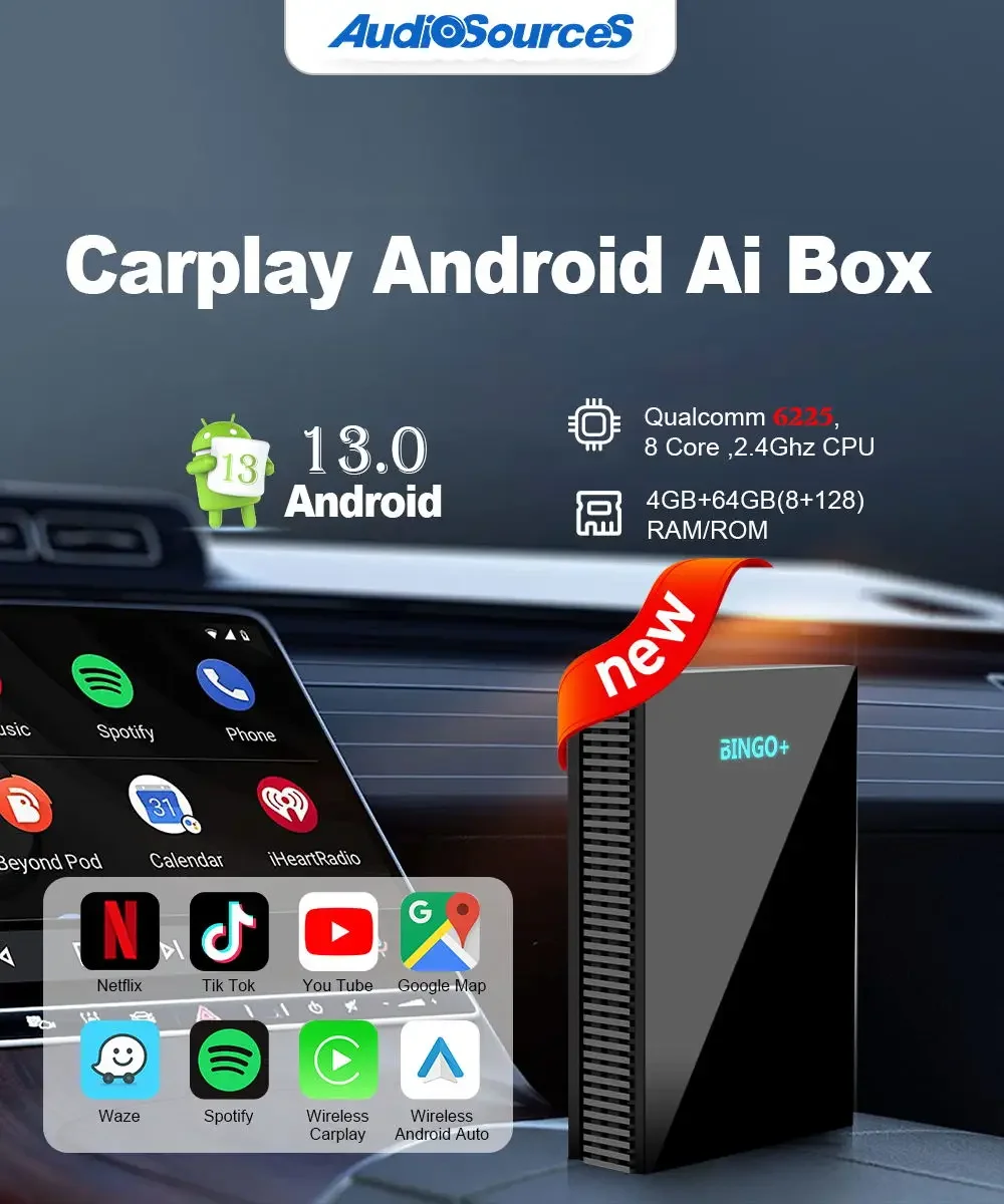 Upgraded versionWireless CarPlay Android Auto Smart AI Box With Android 13 System Support Youtube Netfliex