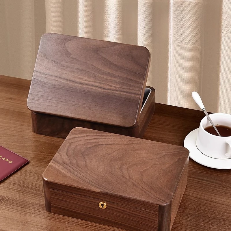 

Large-capacity Solid Wood Storage Dust-proof Box, Retro, Exquisite and High-end with Lock Valuable Items and ID Card Storage Box