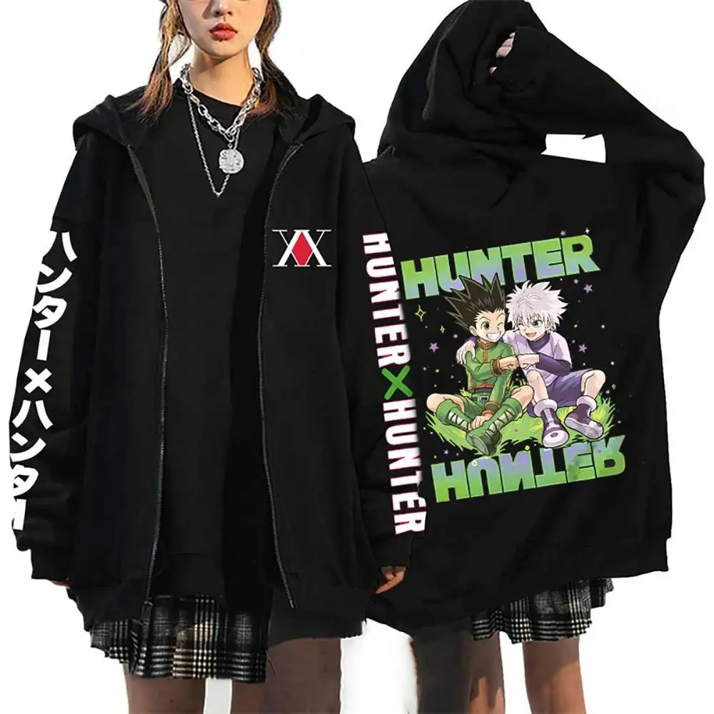 Unisex Anime Hunter X Hunter Killua Zoldyck Gon Print Hoodie Zip Hoodies Loose Casual Streetwear Men And Women Classic Simple