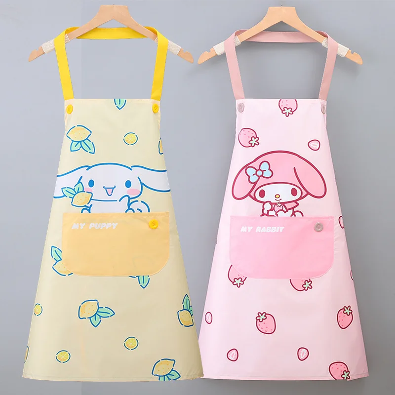 

Фартук Sanrio с героями мультфильмов, милый аниме Kuromi Cinnamoroll, рабочая одежда Hello Kitty для женщин, маслостойкая и водонепроницаемая, для домашнего использования на кухне