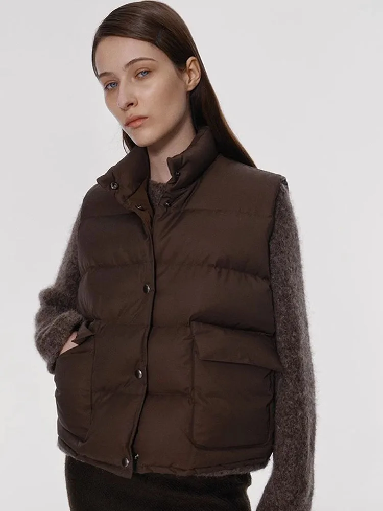 Gilet en duvet pour femmes, col montant chaud, couleur Pure, longueur de rue, fermeture à glissière, sans Sve, vêtements d'extérieur de printemps