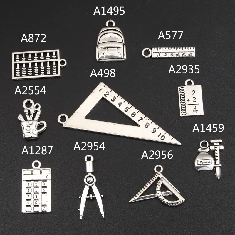 20pcs Mix Silver Color Triangle Ruler And Compass Charms Calculator Book Pendant Making Student Gift Jewelry Accessories M163