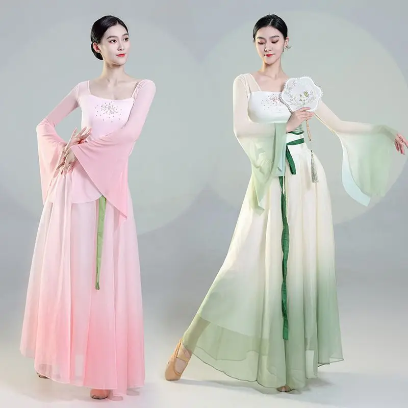 

Woman Classical Dance Performace Costumes Elegant Training Clothes Immortal Body Charm Gradient Gauze Chinese Ethnic Style Dress