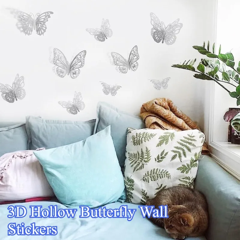 12-24pcs Butterfly for Gift Packing Decorative 3d Butterflies Decals Flower Arrangement Wall Paper Ornament DIY Wrapping