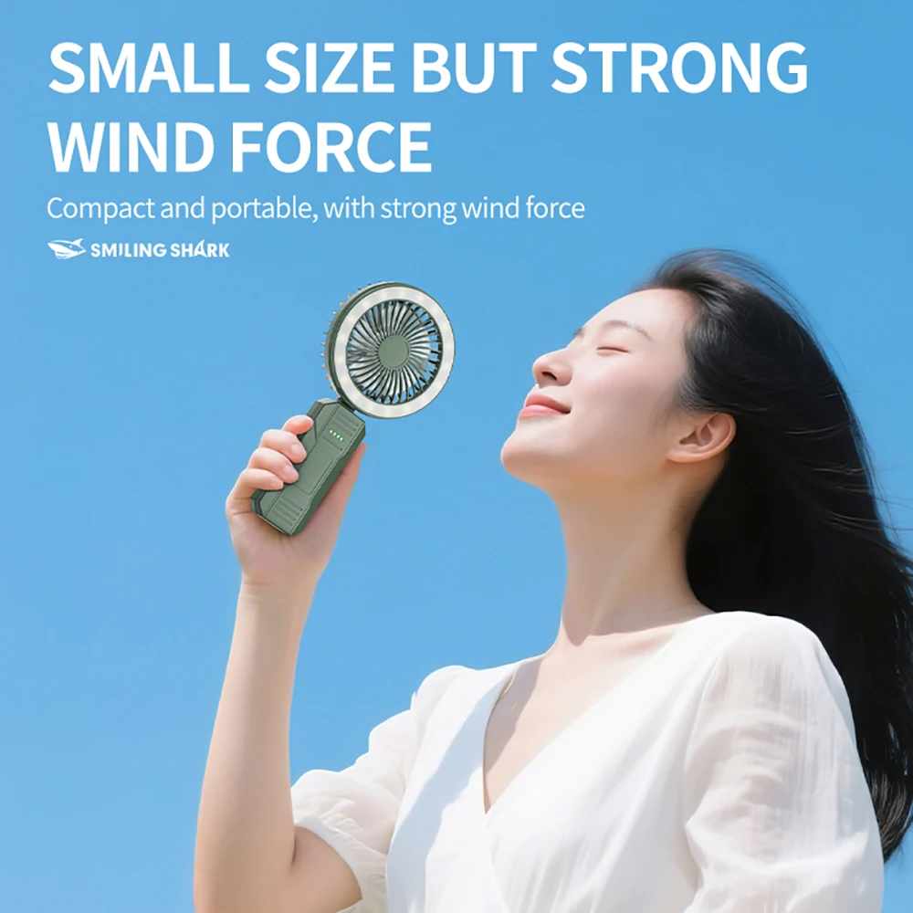 مروحة محمولة USB محمولة من Smiling Shark FS-131A 2 في 1 مروحة محمولة مع 4 سرعات، محمولة صغيرة قابلة للطي وخطاف Fa