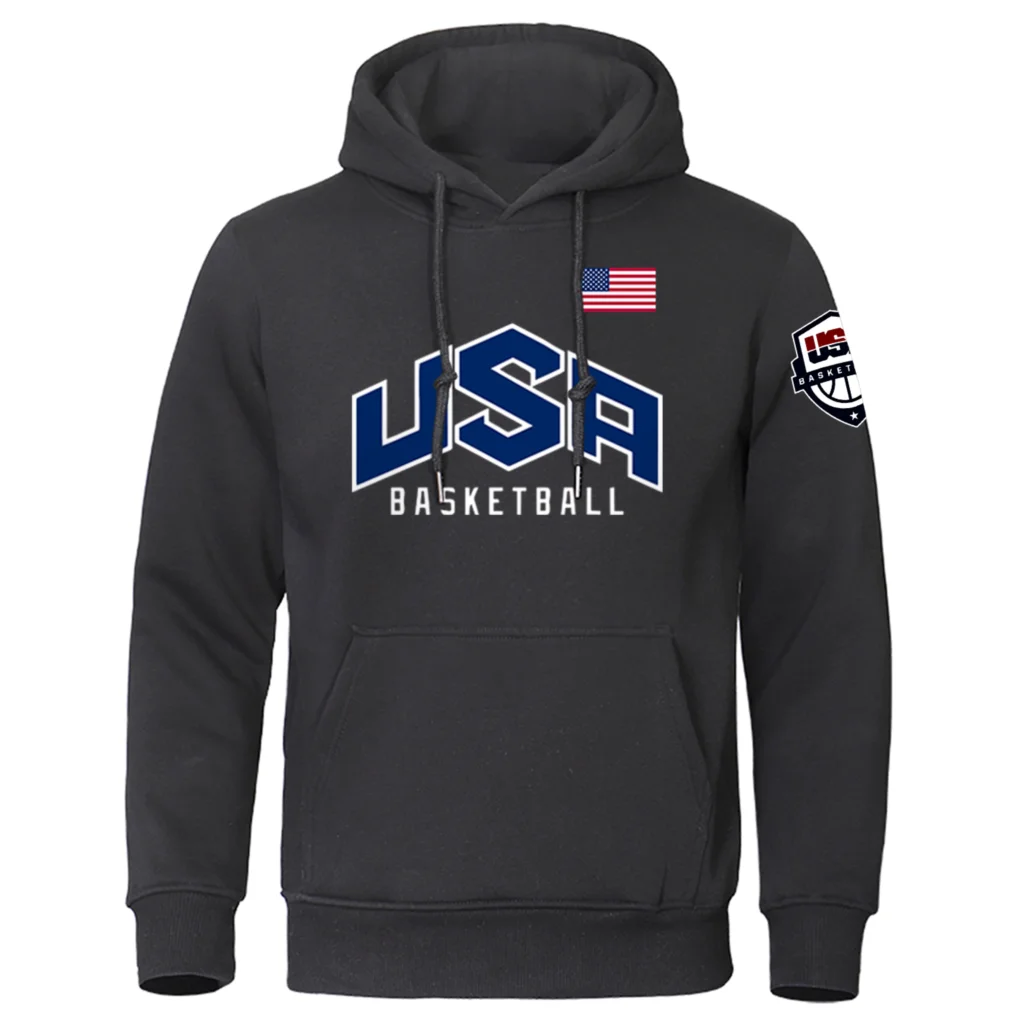 U S A Basketball Street Clothes Printed Mens Hoodie Fleece Oversized Sweatshirts Trendy Casual Pullover Hoody Autumn Tracksuit