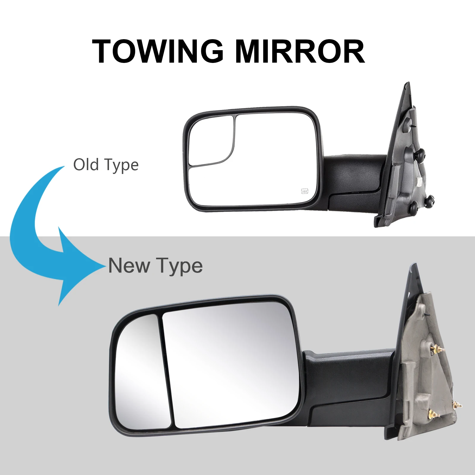 Pair Towing Mirrors For 2002-2008 Dodge Ram 1500 2003-2009 Dodge Ram 2500 3500 Pickup Truck Manual Adjust Black Housing