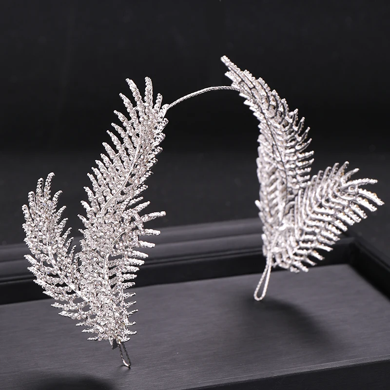 

New Design Rhinestone Feather Tiara Hairband Head Jewelry Wedding Bride Tiaras Crown Wedding Hair Ornaments Headpieces