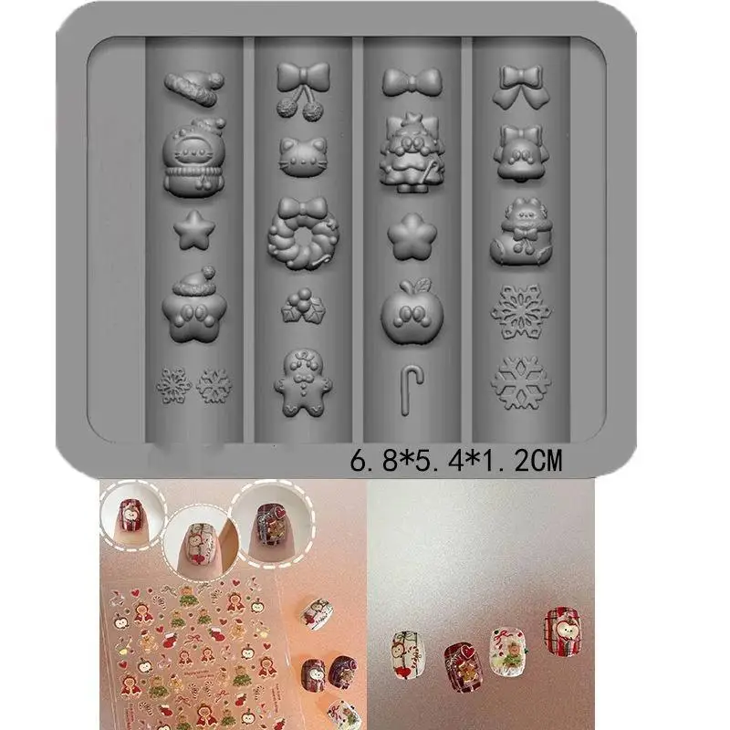 【Y】1Pcs 3D Snowman Snowflake Christmas Themed Nail Mold DIY Nail Art Decorations Silicone Carving Mold Manicure Template