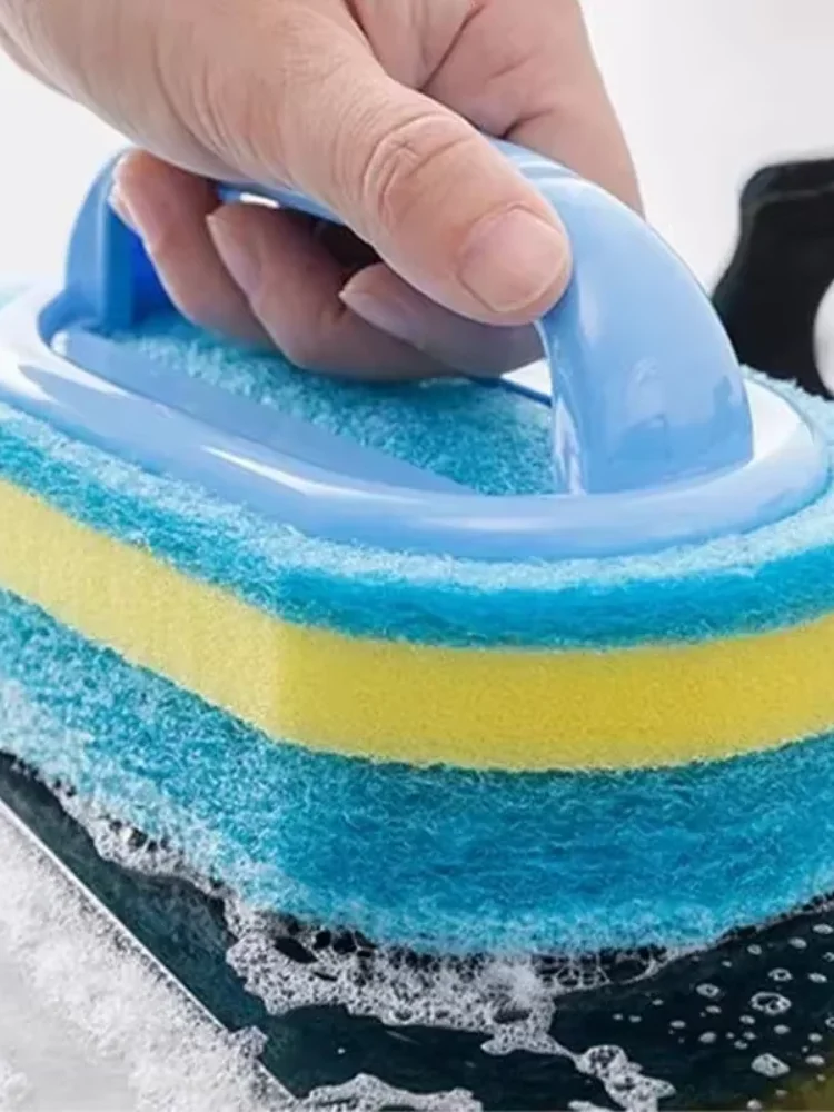 1PC Kitchen Sponge Wipe Thickening Cleaning Brush with Handle  Bathroom Tile Bathtub Cleaning Sponge Cleaning Supplies Cleaner