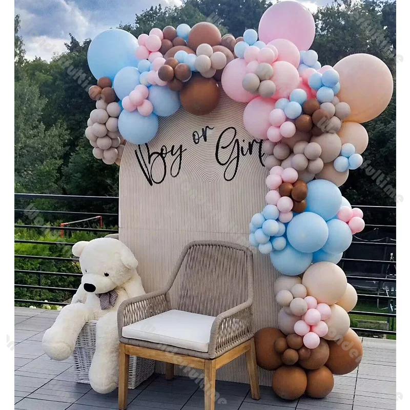 143pcs Bear Birthday Balloon Arch Pink Blue Baby Shower Balloon Chain Gender Reveal Kids Party Decor Wedding Boho Bridal Shower