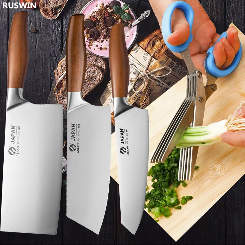 Multifunctional Muti Layers Stainless Steel Knives Kitchen Scissors Stainless Steel Butcher Cleaver Kitchen Chef Knife Set Tool