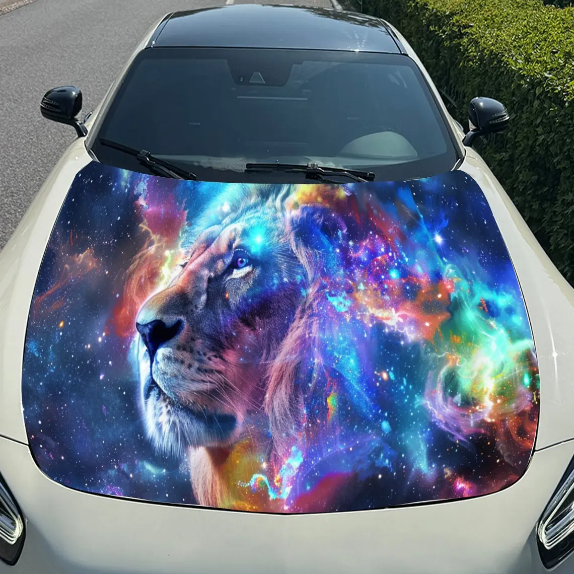 ライオン星空プリント、車のボンネットステッカー、PVC防水自己粘着車のボンネットステッカー、車のボンネット装飾保護ステッカー、Au