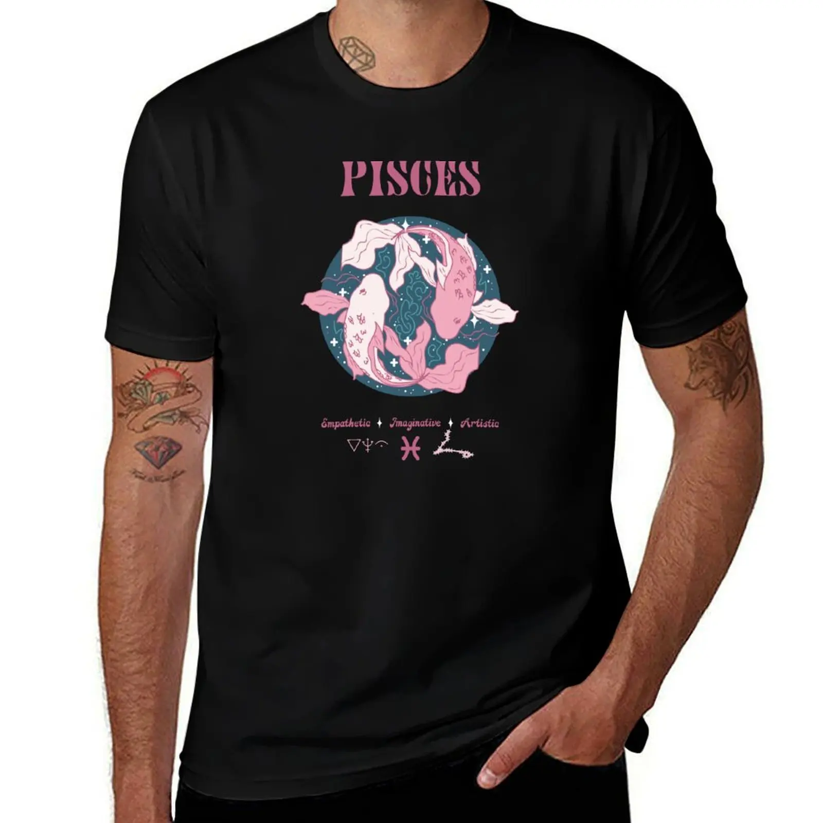 Pisces Fish - Pink T-Shirt Big Size Crew Neck T-Shirt