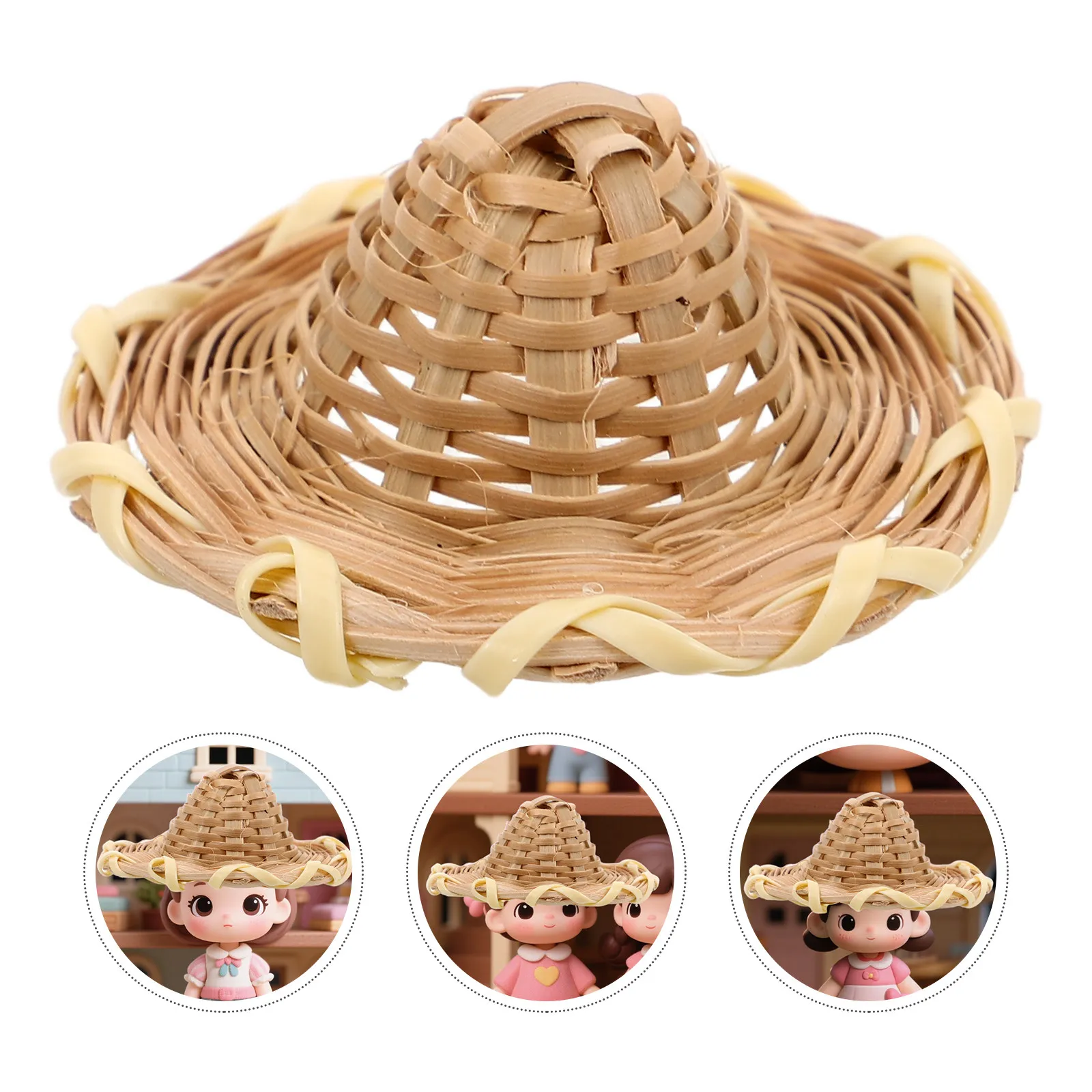 5Pcs Mini Straw Hats Handwoven Rattan for Crafts DIY Accessories Miniature Hat Decoration Tiny Hats for Dollhouse Projects