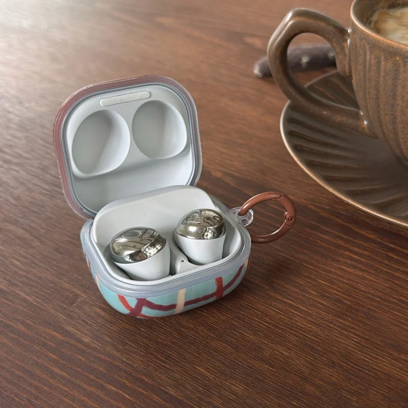 Koreańskie etui na słuchawki w uroczy wzór w kratę do Samsung Galaxy Buds 3 Pro Live Core FE, silikonowe pokrowce na słuchawki do Buds 2 Pro